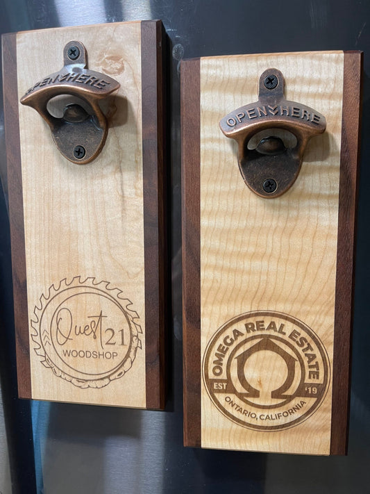 Personalized Bottle opener / gifts / curly maple and walnut bottle opener / magnetic cap catch / laser engraved